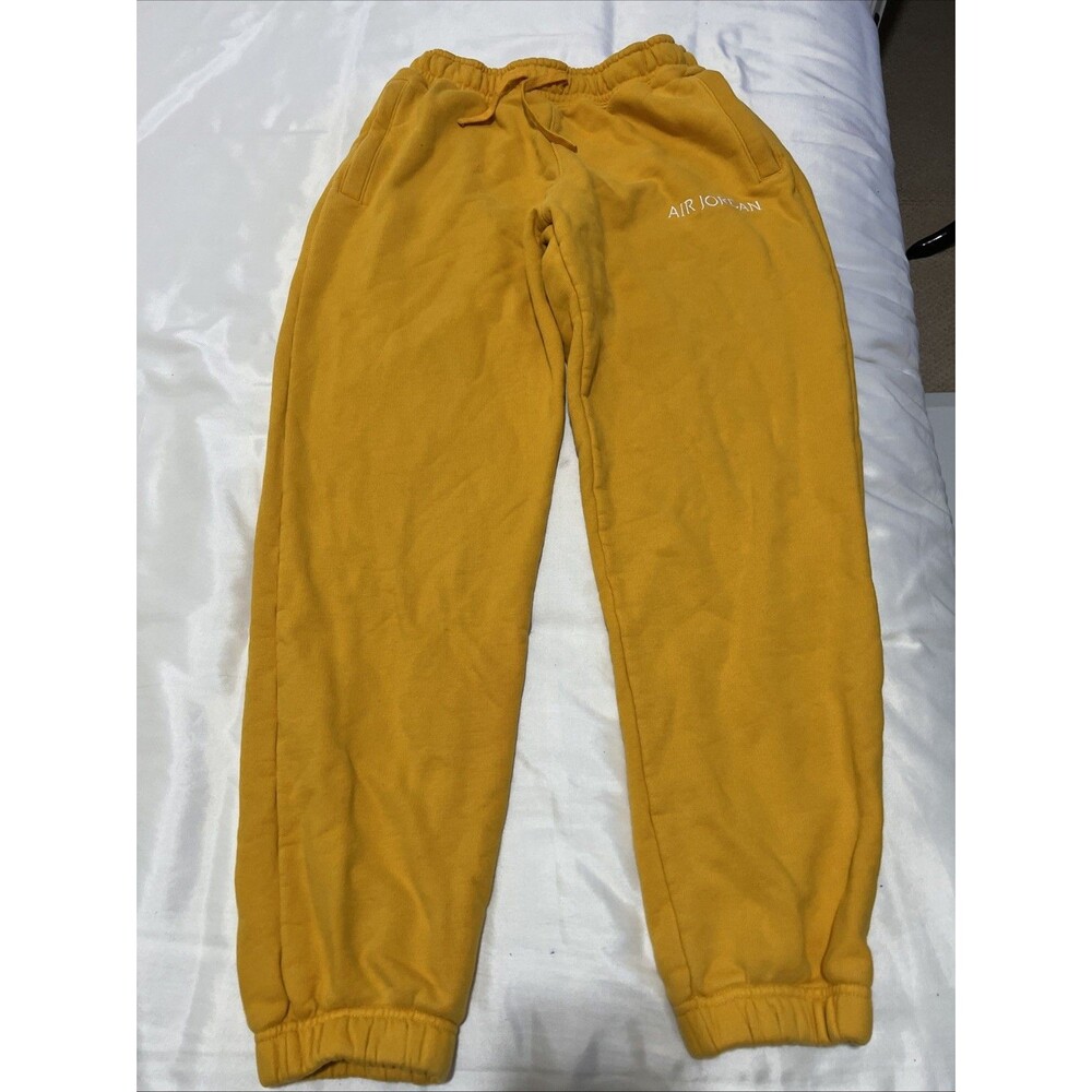 Jordan Sweatpants Fleece Joggers Yellow Zip Pockets Drawstring Embroidered M